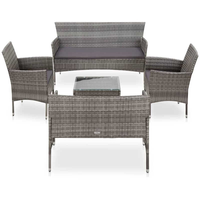 

Set de muebles de jardín 5 pzas y cojines ratán sintético gris