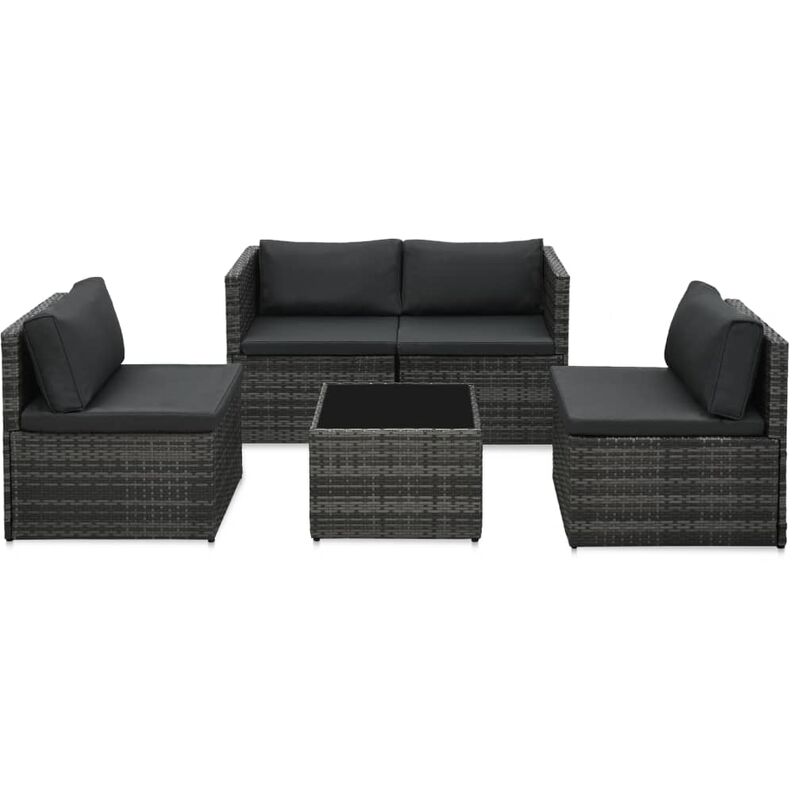 

Set de muebles de jardín 5 pzas y cojines ratán sintético gris