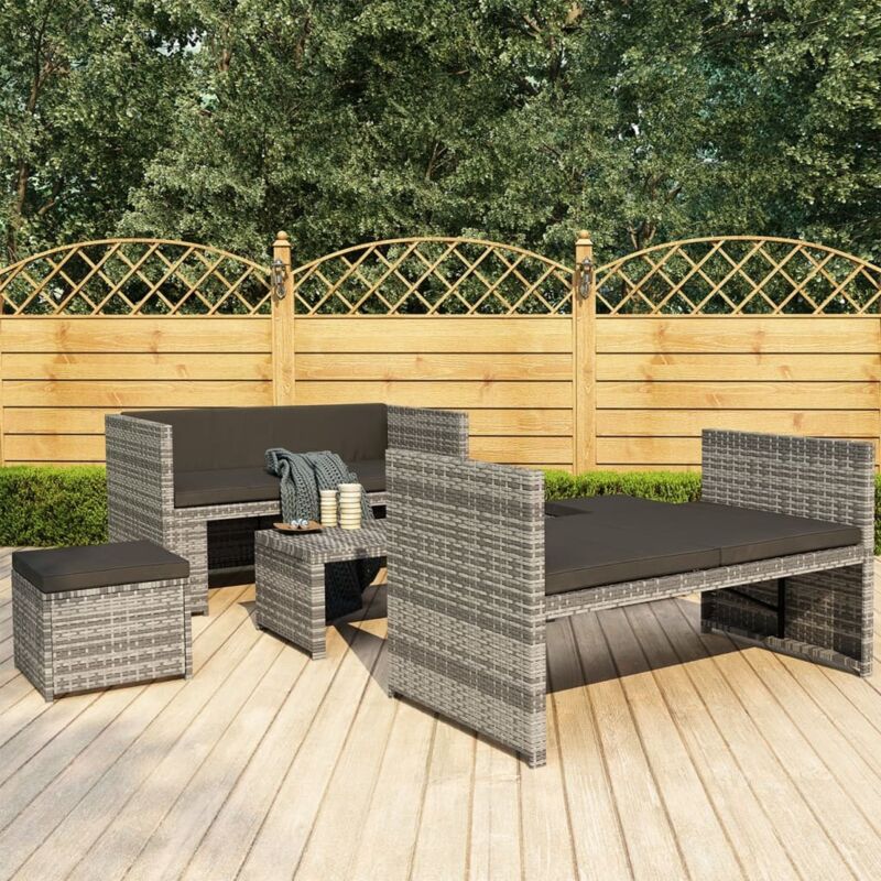 

vidaXL Set Muebles de Jardín 5 Piezas y Cojines Ratán Sintético Gris - Gris