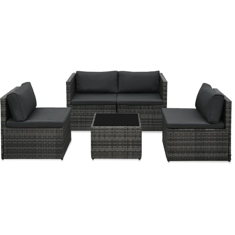 

vidaXL Set de muebles de jardín 5 pzas y cojines ratán sintético gris - Gris