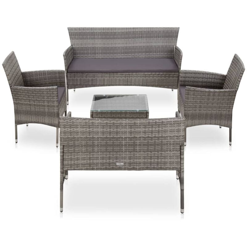 

vidaXL Set de muebles de jardín 5 pzas y cojines ratán sintético gris - Gris