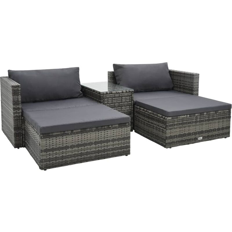 

vidaXL Set de muebles de jardín 5 pzas y cojines ratán sintético gris - Gris