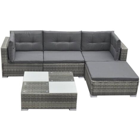 Set de muebles de jardín 5 pzas y cojines ratán sintético gris