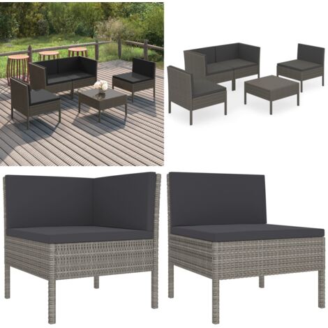 Set de muebles de jardín 5 pzas y cojines ratán sintético gris - Muebles de jardín - Tumbonas de jardín