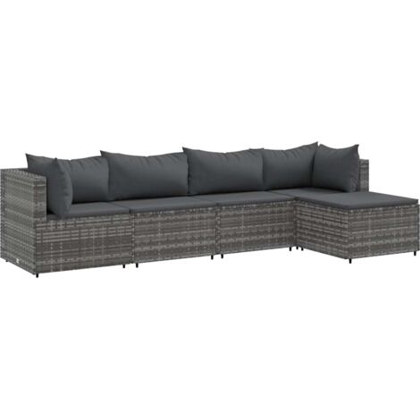 Set de muebles de jardín 5 pzas y cojines ratán sintético gris vidaXL