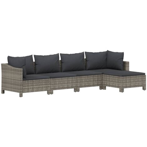 Set de muebles de jardín 5 pzas y cojines ratán sintético gris vidaXL