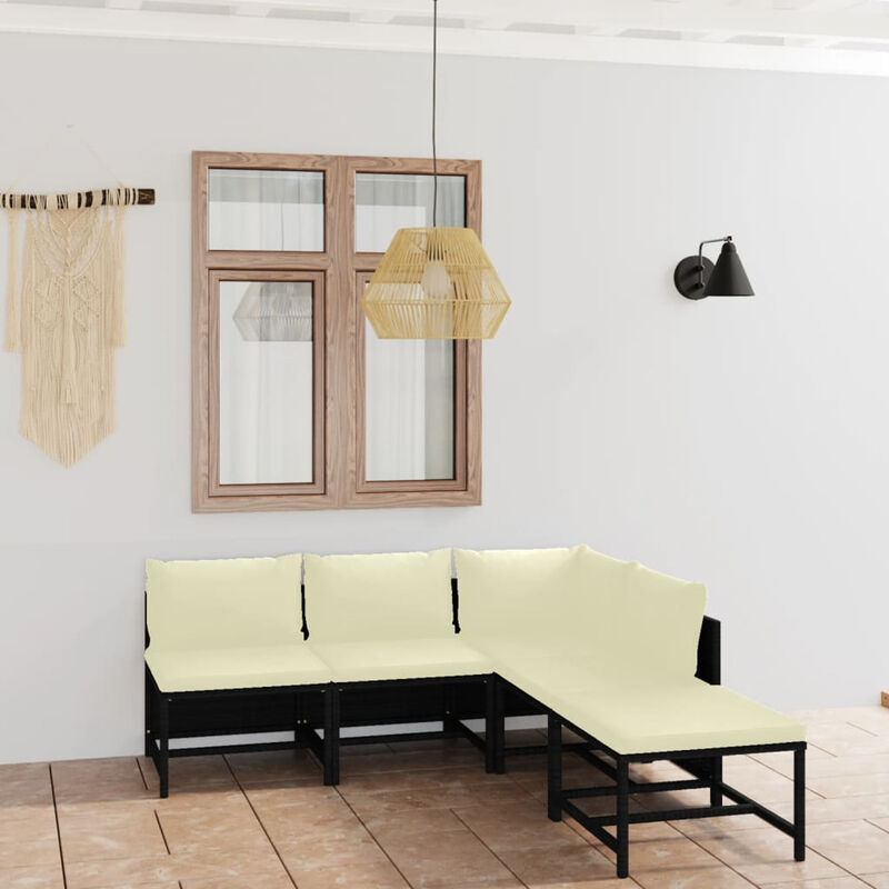 

Set de muebles de jardin 5 pzas y cojines ratan sintetico negro