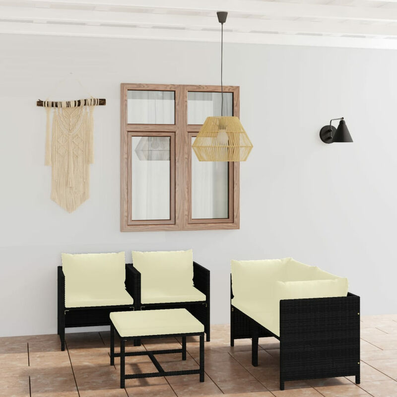 

Set de muebles de jardin 5 pzas y cojines ratan sintetico negro