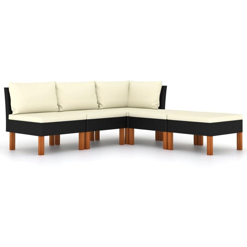 

Set de muebles de jardín 5 pzas y cojines ratán sintético negro