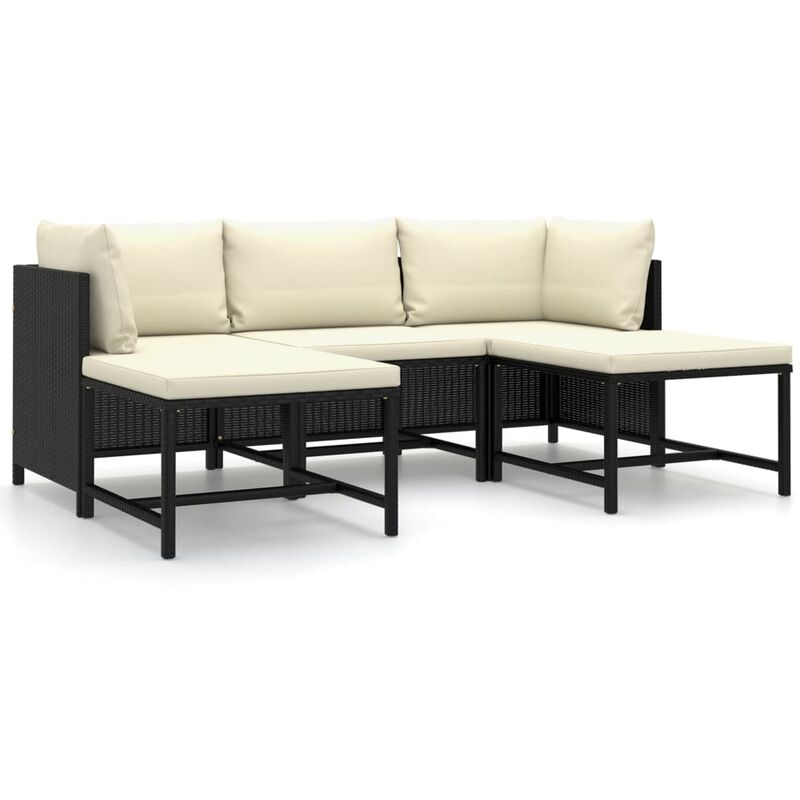 

Set de muebles de jardín 5 pzas y cojines ratán sintético negro