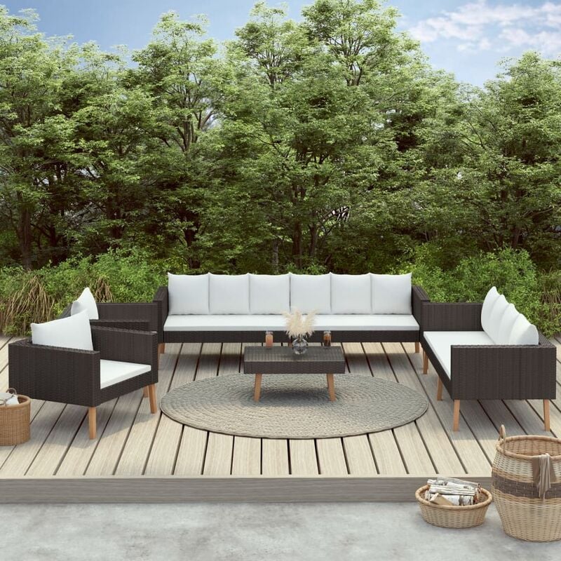 

Set de muebles de jardín 5 pzas y cojines ratán sintético negro