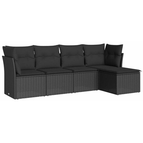 Set de muebles de jardín 5 pzas y cojines ratán sintético negro vidaXL