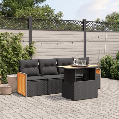 Set de muebles de jardín 5 pzas y cojines ratán sintético negro vidaXL
