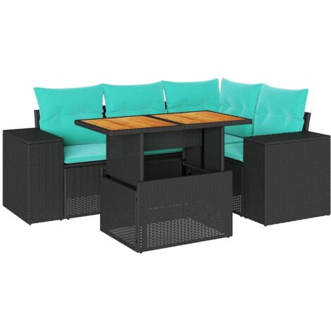 Set de muebles de jardín 5 pzas y cojines ratán sintético negro vidaXL