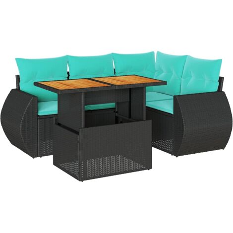 Set de muebles de jardín 5 pzas y cojines ratán sintético negro vidaXL