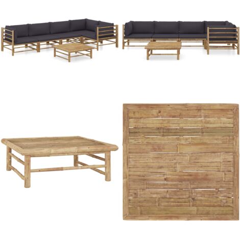 Set de muebles de jardín 6 piezas bambú con cojines gris oscuro - Cojines de bambú - Muebles de exterior