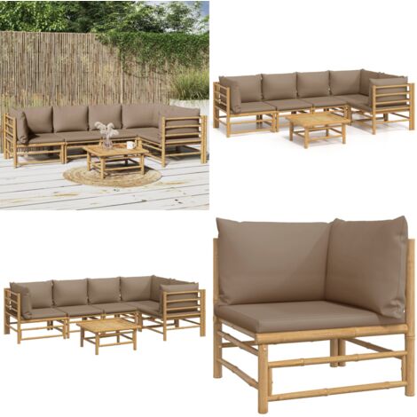 Set de muebles de jardín 6 piezas bambú con cojines gris taupé - Muebles de exterior - Bambú