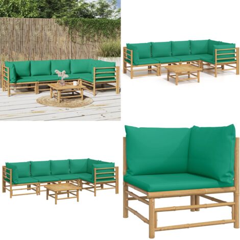 Set de muebles de jardín 6 piezas bambú con cojines verde - Muebles de exterior - Sofás de jardín