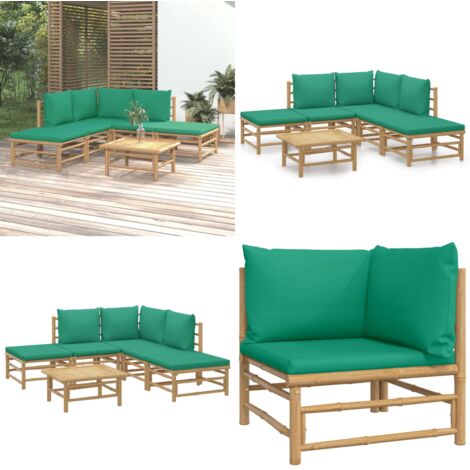 Set de muebles de jardín 6 piezas bambú con cojines verde - Muebles de exterior - Sofás de jardín