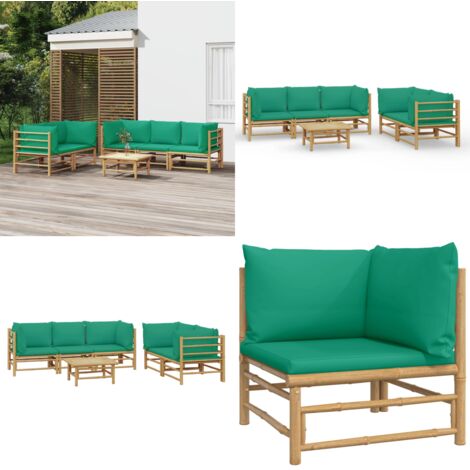Set de muebles de jardín 6 piezas bambú con cojines verde - Muebles de exterior - Sofás de jardín