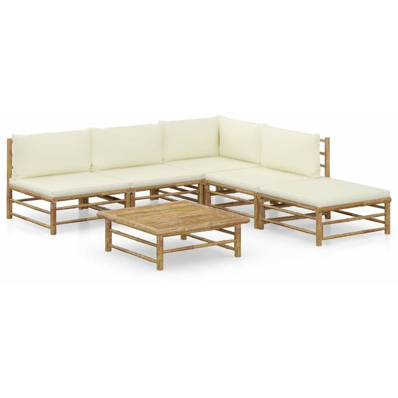 

Set de muebles de jardin 6 piezas bambu y cojines blanco crema