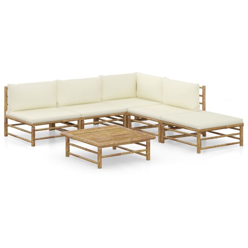 

Set de muebles de jardín 6 piezas bambú y cojines blanco crema