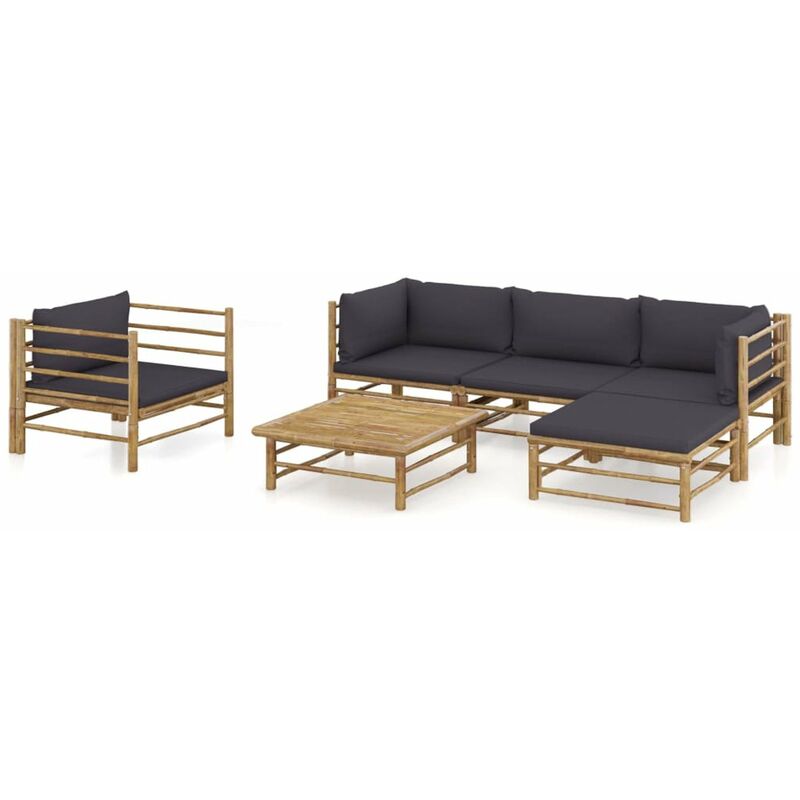 

Set de muebles de jardin 6 piezas bambu y cojines gris oscuro