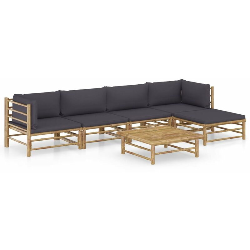 

Happyshopping - Set de muebles de jardin 6 piezas bambu y cojines gris oscuro