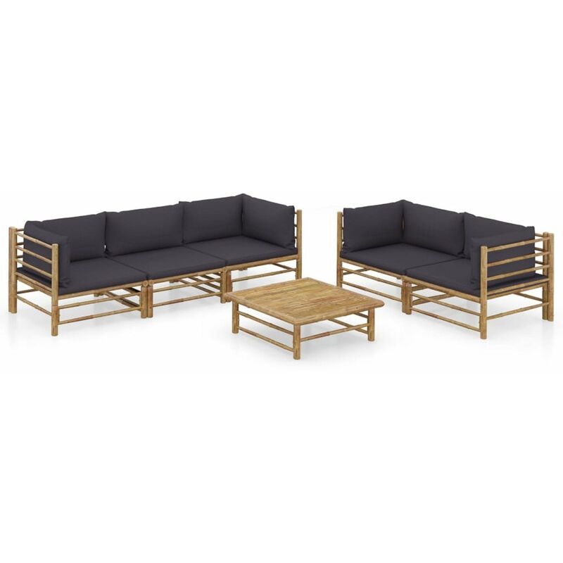 

Set de muebles de jardin 6 piezas bambu y cojines gris oscuro