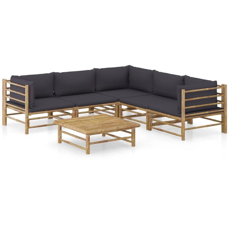 

Set de muebles de jardín 6 piezas bambú y cojines gris oscuro