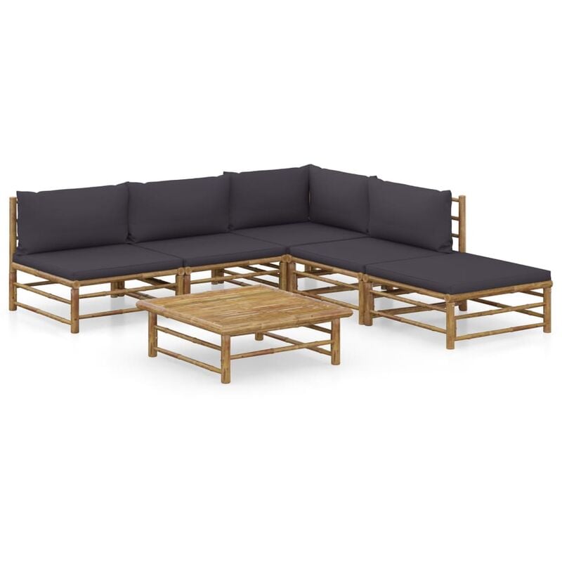 

Set de muebles de jardín 6 piezas bambú y cojines gris oscuro