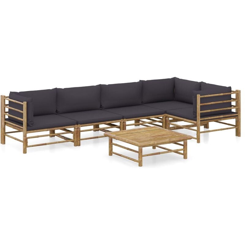 

Set de muebles de jardín 6 piezas bambú y cojines gris oscuro