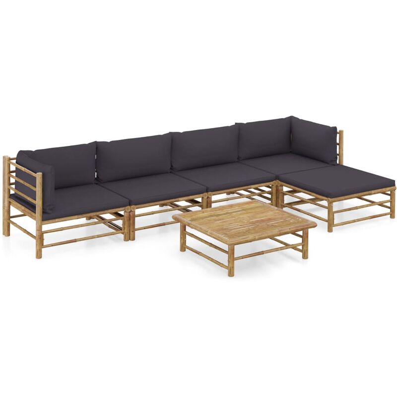 

Set de muebles de jardín 6 piezas bambú y cojines gris oscuro