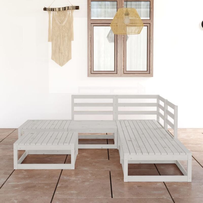 

Set de muebles de jardín 6 piezas blanco madera maciza de pino