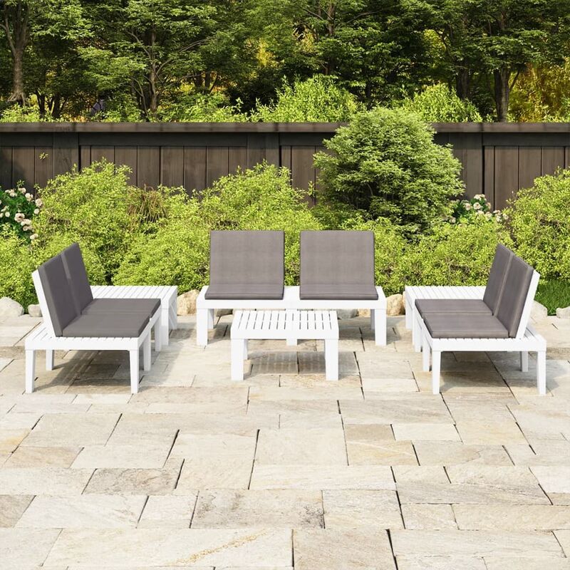 

Set de muebles de jardín 6 piezas con cojines plástico blanco
