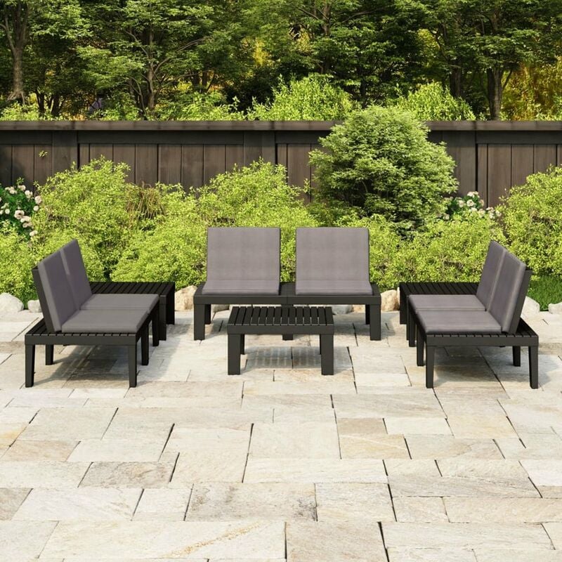 

Happyshopping - Set de muebles de jardin 6 piezas con cojines plastico gris