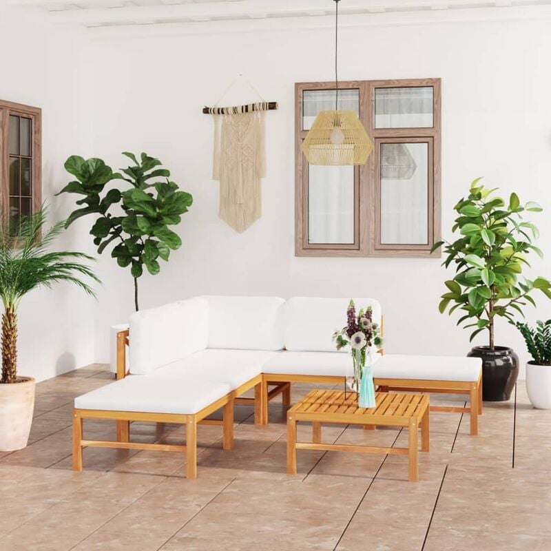 

Set de muebles de jardín 6 pzas madera de teca y cojines crema