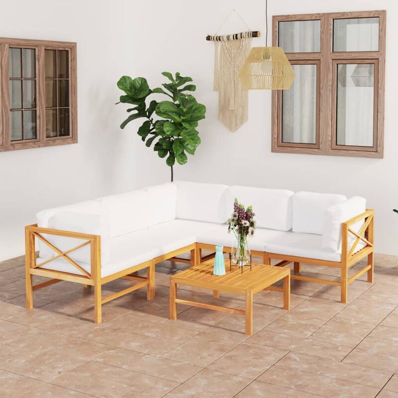 

Set de muebles de jardín 6 pzas madera de teca y cojines crema
