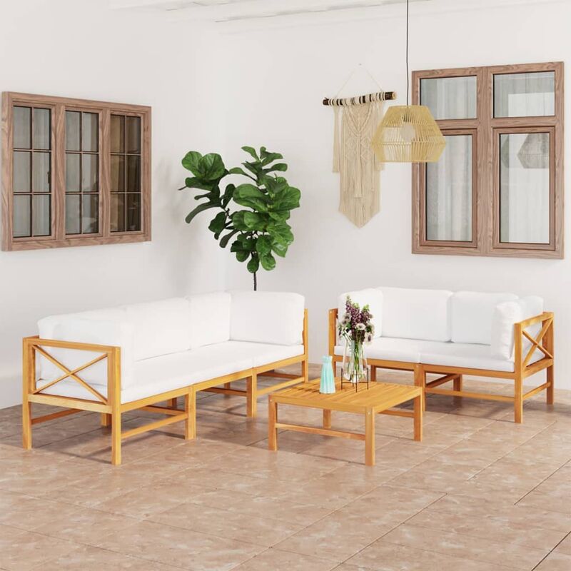 

Set de muebles de jardín 6 pzas madera de teca y cojines crema