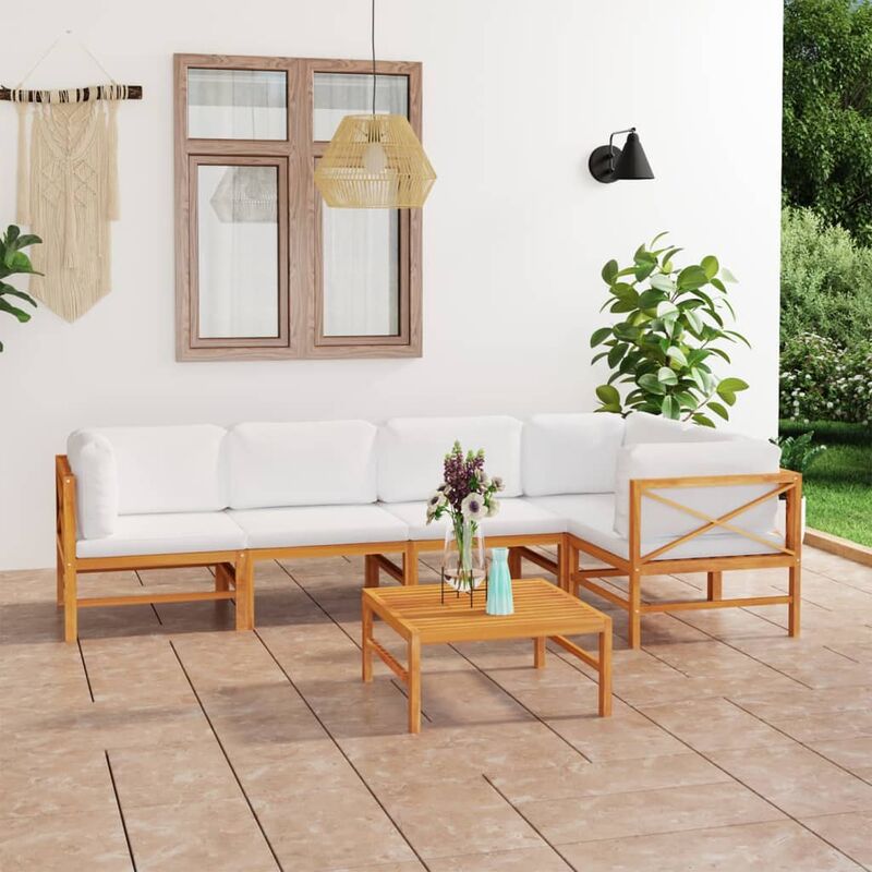 

Set de muebles de jardín 6 pzas madera de teca y cojines crema