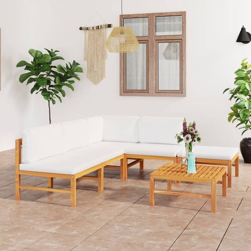 

Set de muebles de jardín 6 pzas madera de teca y cojines crema