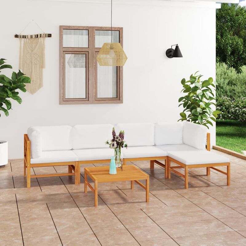 

Set de muebles de jardín 6 pzas madera de teca y cojines crema