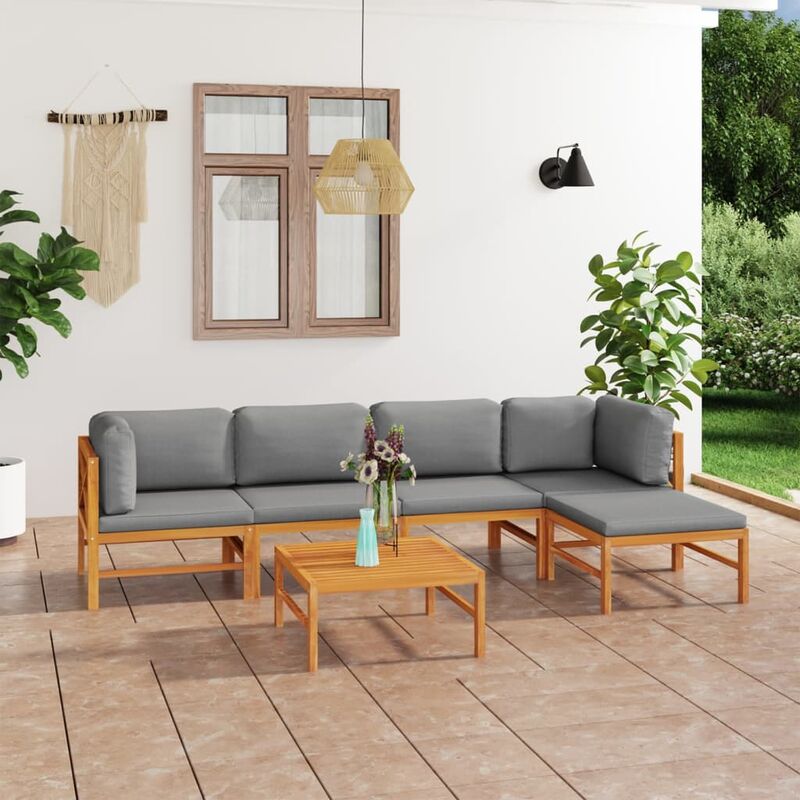 

Set de muebles de jardín 6 pzas madera de teca y cojines gris