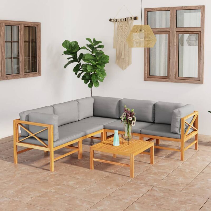 

Set de muebles de jardín 6 pzas madera de teca y cojines gris