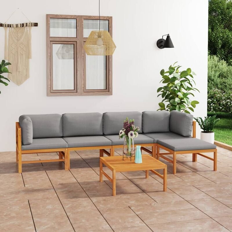 

Set de muebles de jardín 6 pzas madera de teca y cojines gris