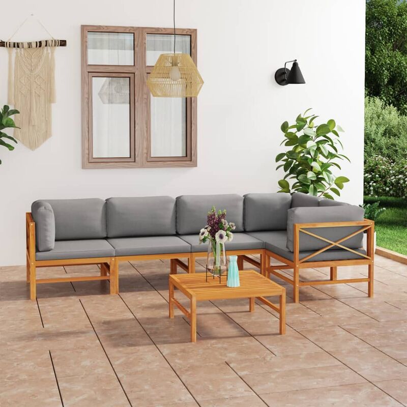 

Set de muebles de jardín 6 pzas madera de teca y cojines gris