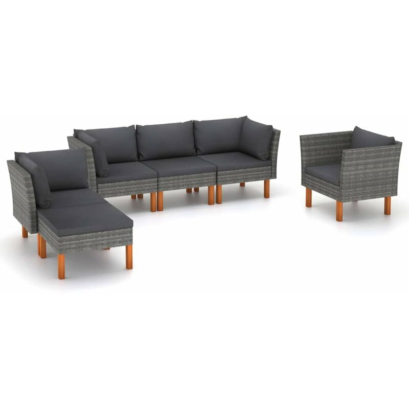 

Happyshopping - Set de muebles de jardin 6 pzas ratan sintetico eucalipto gris