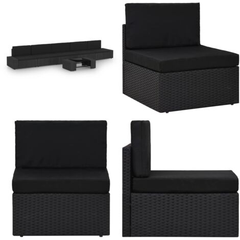 Set de muebles de jardín 6 pzas ratán sintético y cojines negro - Sofá de jardín - Cojines para sofá