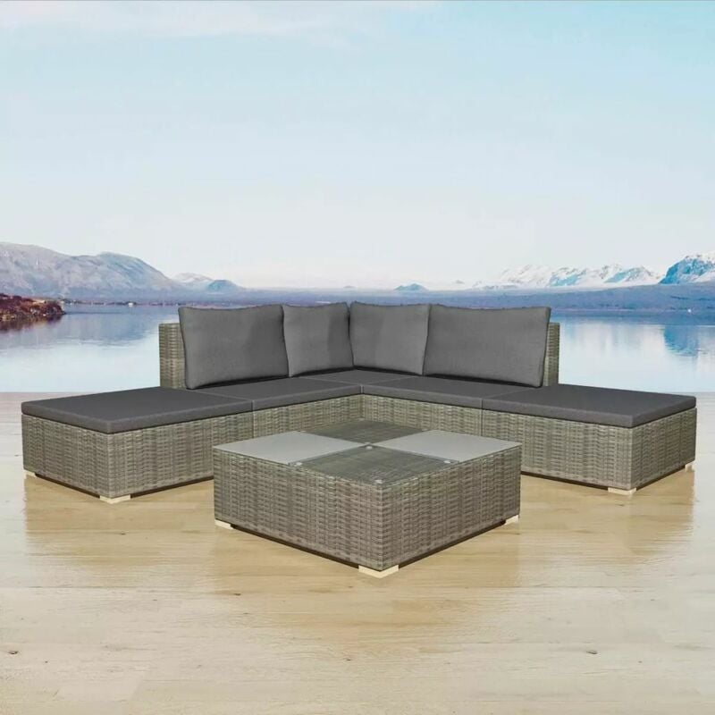 

Set de muebles de jardin 6 pzas y cojines ratan sintetico gris