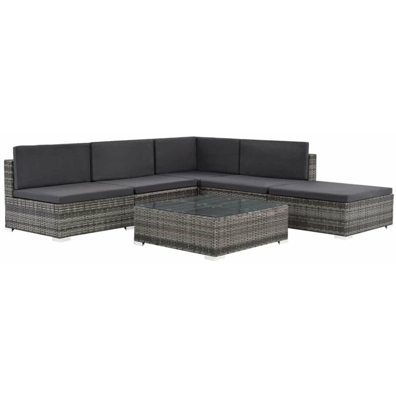 

Set de muebles de jardin 6 pzas y cojines ratan sintetico gris